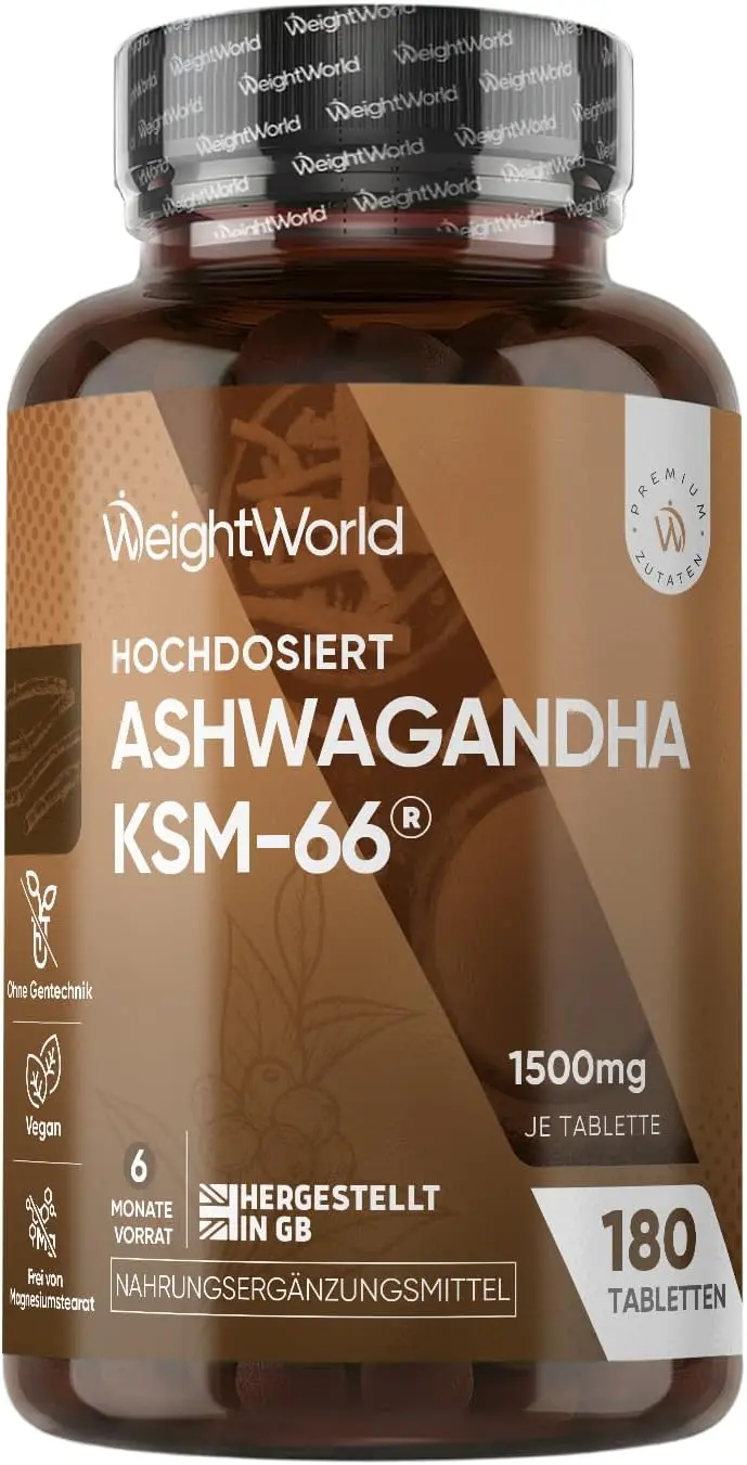 Ein fachlicher Vergleich zeigt das nachhaltiges Ashwagandha von WeightWorld in Tablettenform mit 6 Monaten Reichweite.