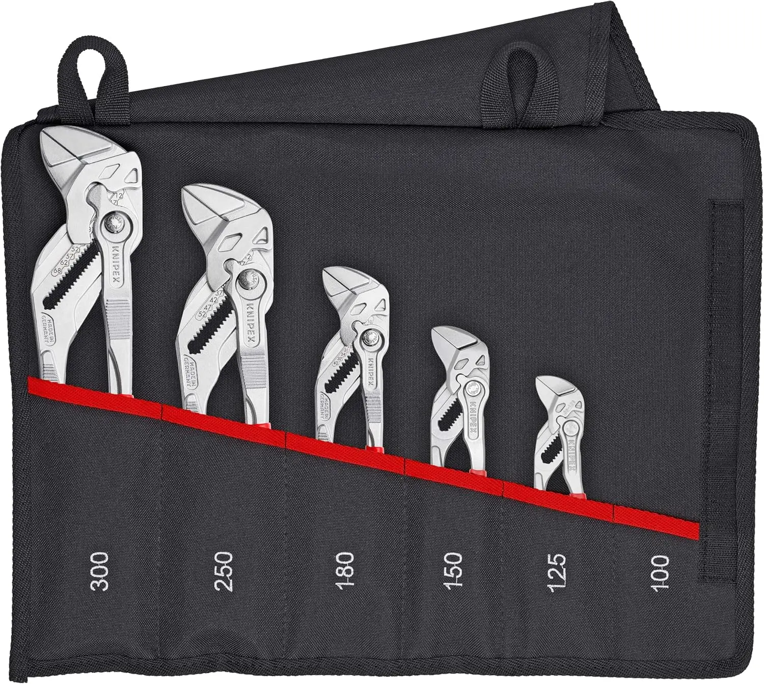 Ein fachlicher Vergleich zeigt das nachhaltige Werkzeugset von KNIPEX mit fünf Zangenschlüsseln in einer hochwertigen Rolltasche.