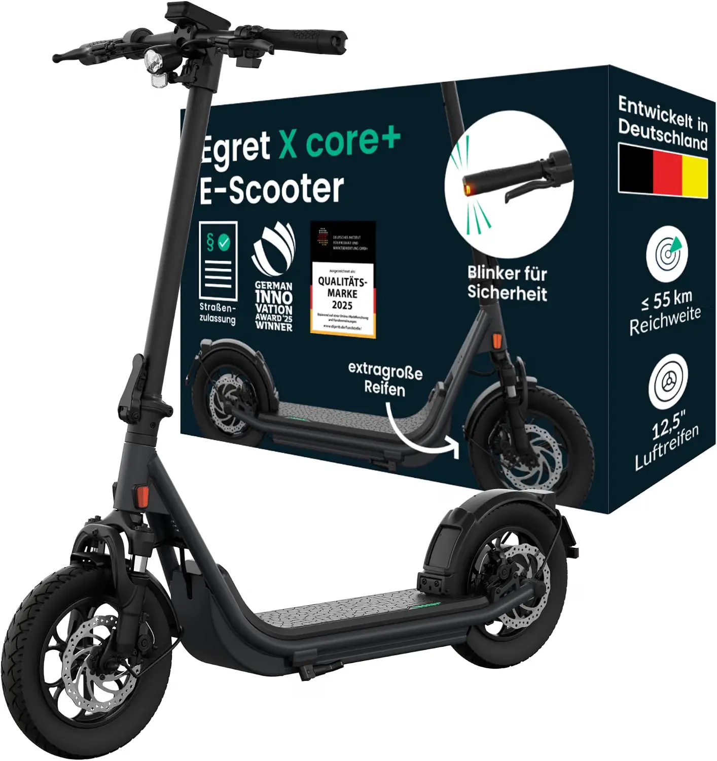Ein fachlicher Vergleich zeigt den Egret X Core+ als nachhaltige E-Scooter Lösung mit massiven Luftreifen.