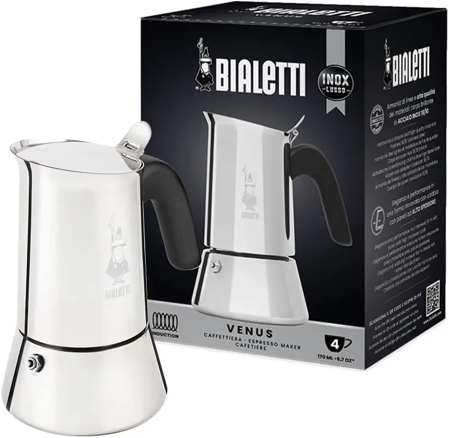 Ein fachlicher Vergleich zeigt Bialetti New Venus als nachhaltige Espressokocher Lösung aus 18/10-Edelstahl.