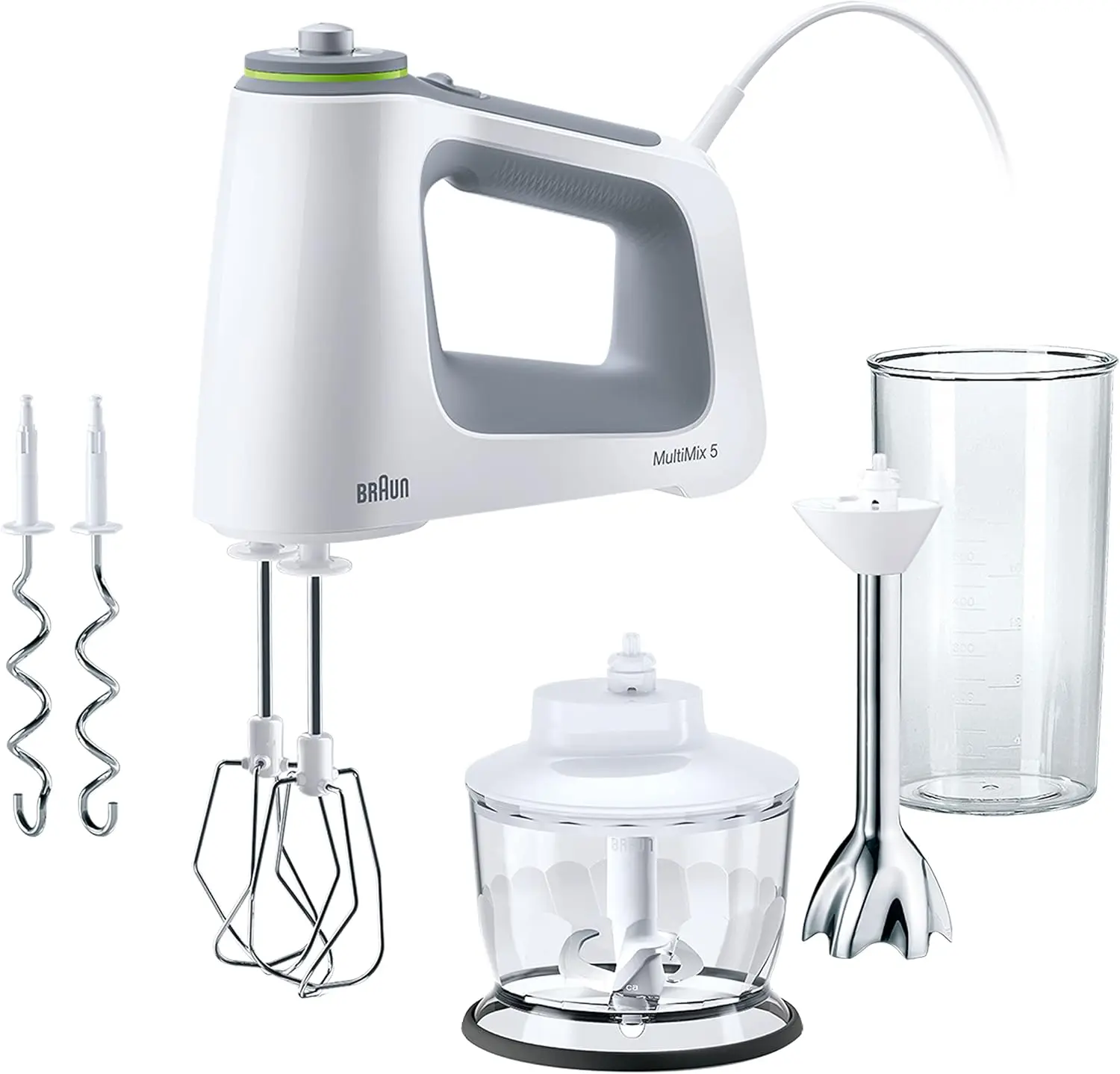 Ein fachlicher Vergleich zeigt Braun MultiMix 5 als nachhaltige Handrührgeräte Lösung mit Mixfuß und Zerkleinerer.