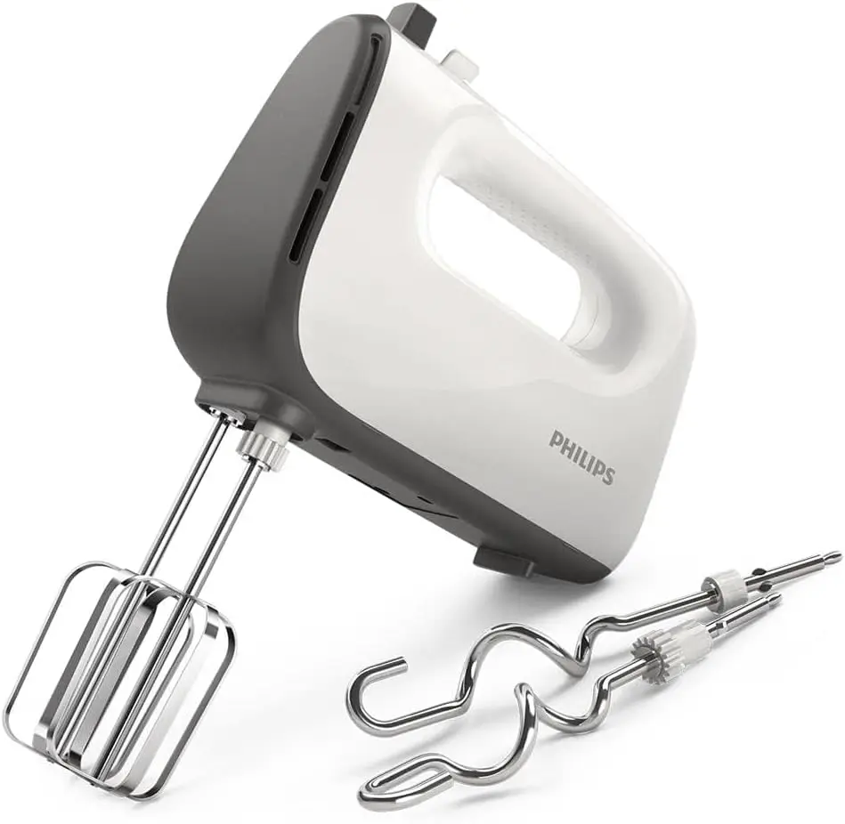 Ein fachlicher Vergleich zeigt Philips 5000 Serie als nachhaltige Handrührgeräte Lösung mit konischen Edelstahl-Quirlen.