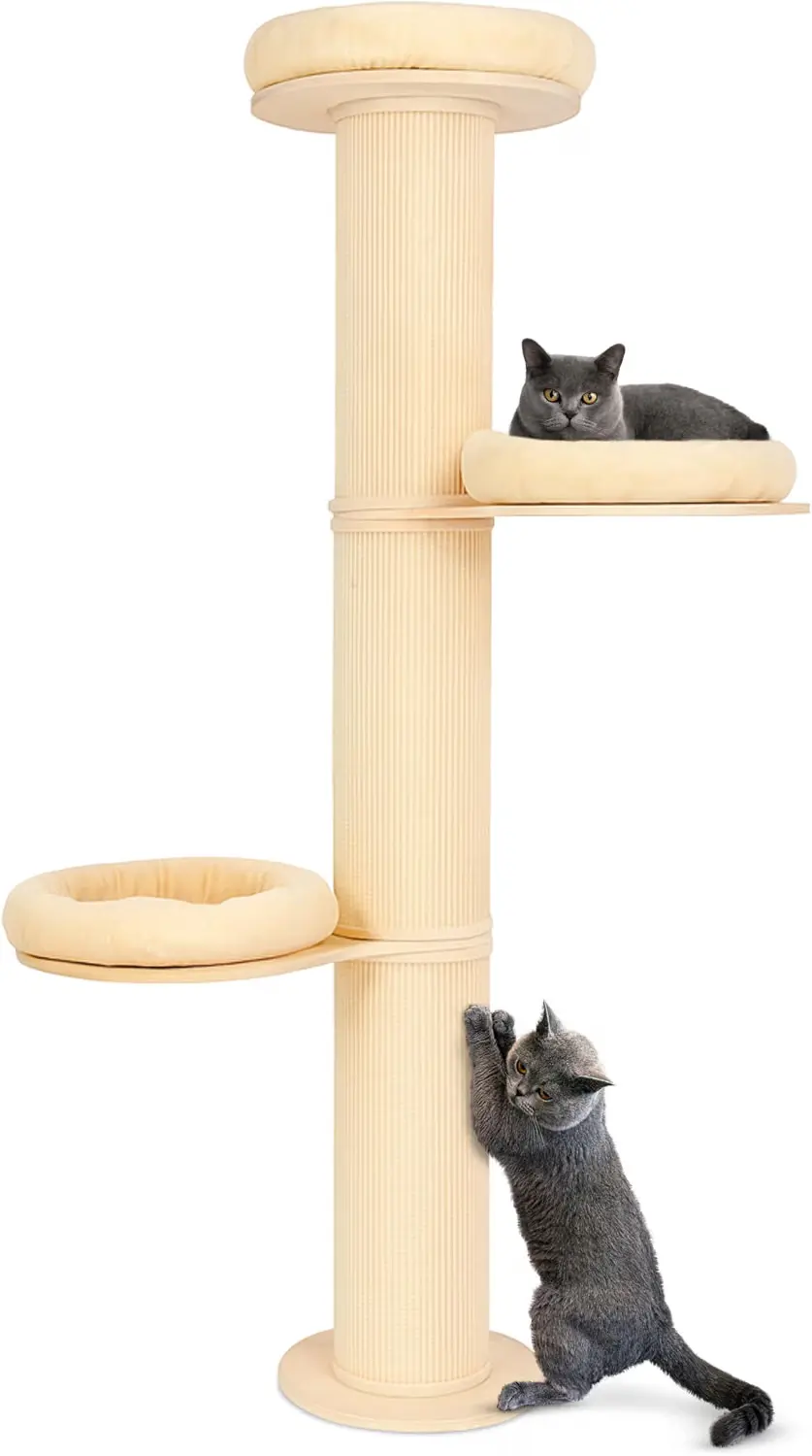Ein fachlicher Vergleich zeigt den PET VIOLET XXL Tower als nachhaltige Kratzbäume Ausführung aus Massivholz.