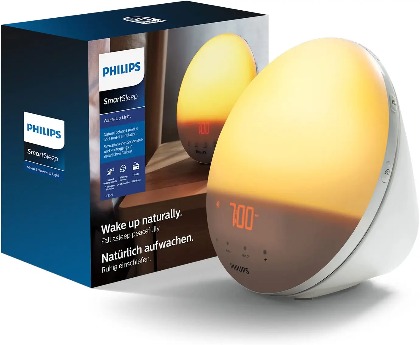 Ein fachlicher Vergleich zeigt Philips HF3519 als nachhaltige Lichtwecker Lösung mit farbiger Sonnenaufgangssimulation.