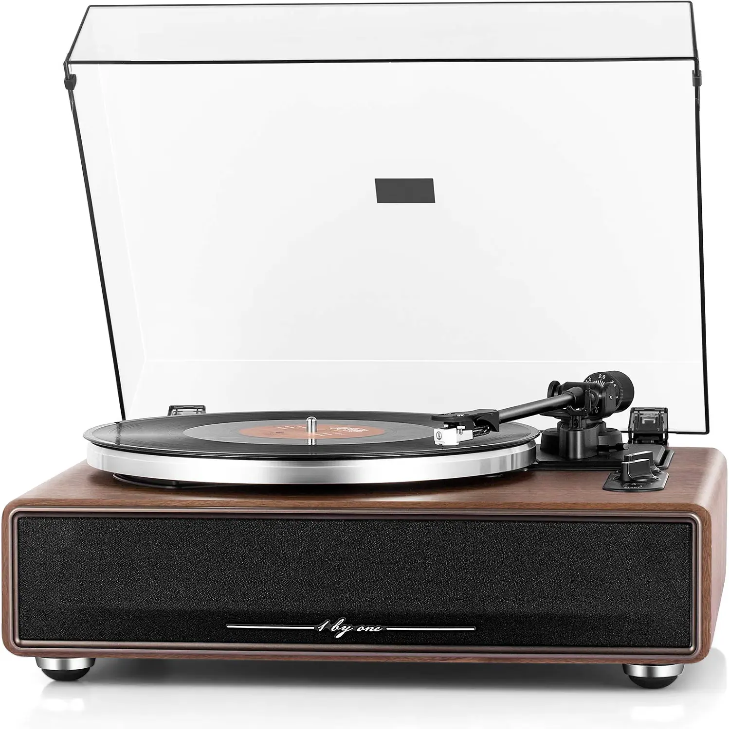 Ein fachlicher Vergleich zeigt 1 BY ONE All-in-One als nachhaltige Plattenspieler Lösung mit Holzchassis und Audio-Technica-Nadel.