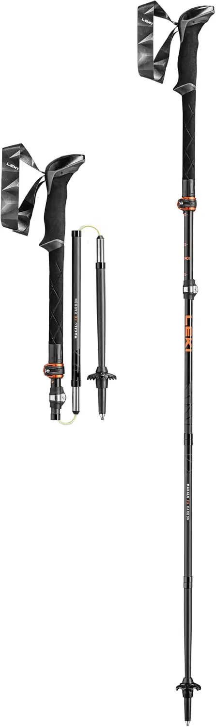 Ein fachlicher Vergleich zeigt LEKI Makalu FX Carbon als nachhaltige Wanderstöcke Lösung mit faltbarem Carbonschaft.