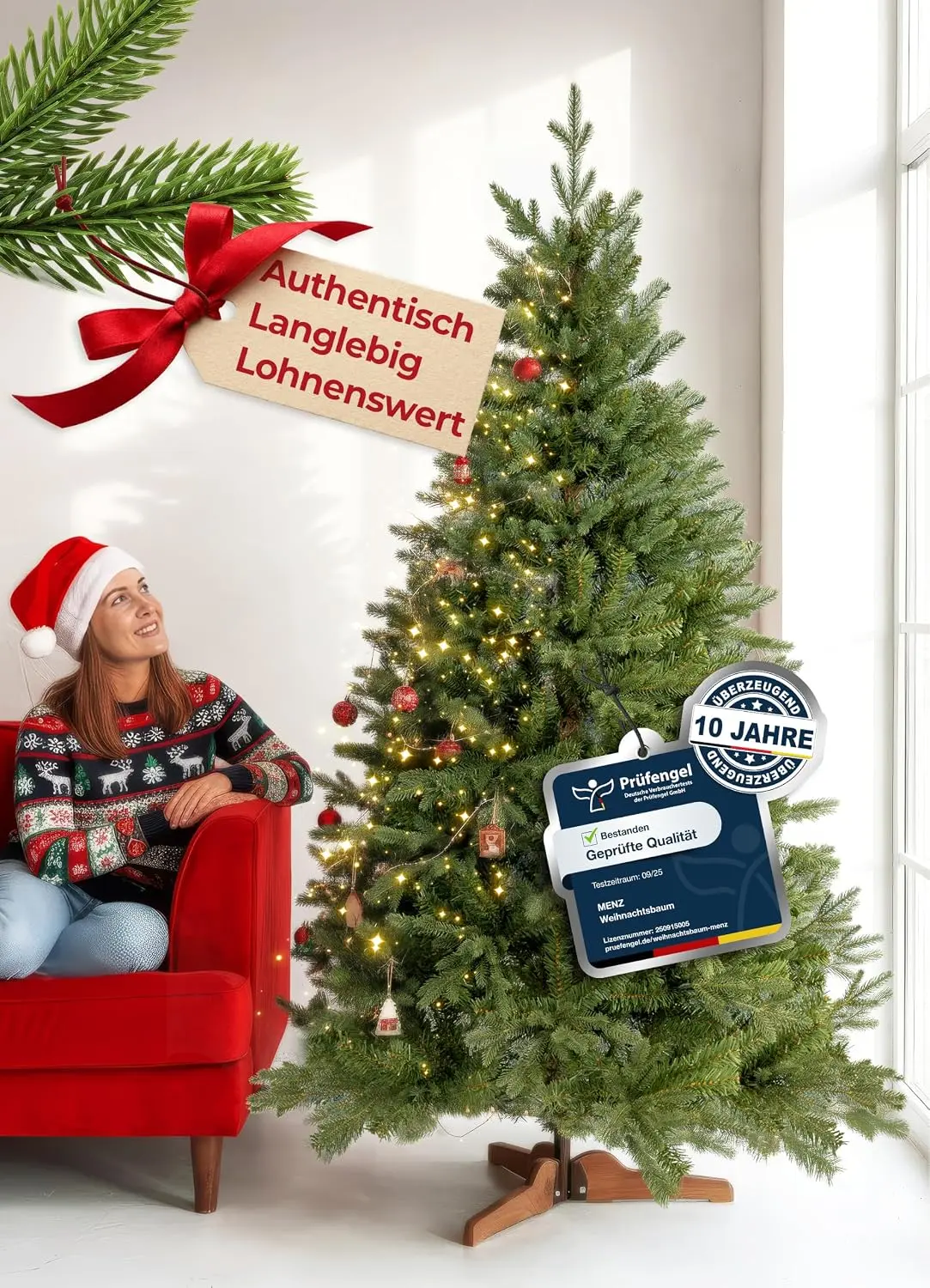 Ein fachlicher Vergleich zeigt die Menz Nordmanntanne als nachhaltige künstliche Weihnachtsbäume Lösung für dichte Zweige und ressourcenschonende Materialien.