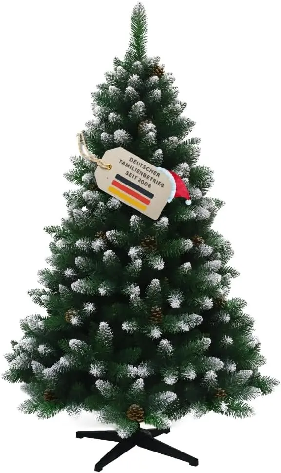 Ein fachlicher Vergleich zeigt den RS Trade beschneiten Weihnachtsbaum als nachhaltige künstliche Weihnachtsbäume Lösung für stimmungsvolle Winteroptik ohne Nadeln.