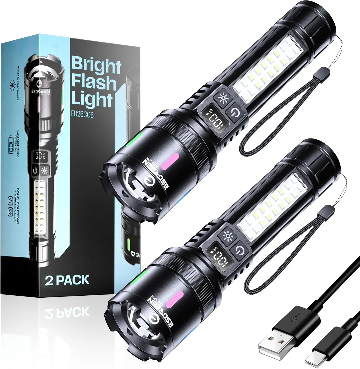 Ein fachlicher Vergleich zeigt Esgreen LED-Taschenlampen als nachhaltige Lösung mit USB-C-Ladung und Doppel-Lichtquelle.