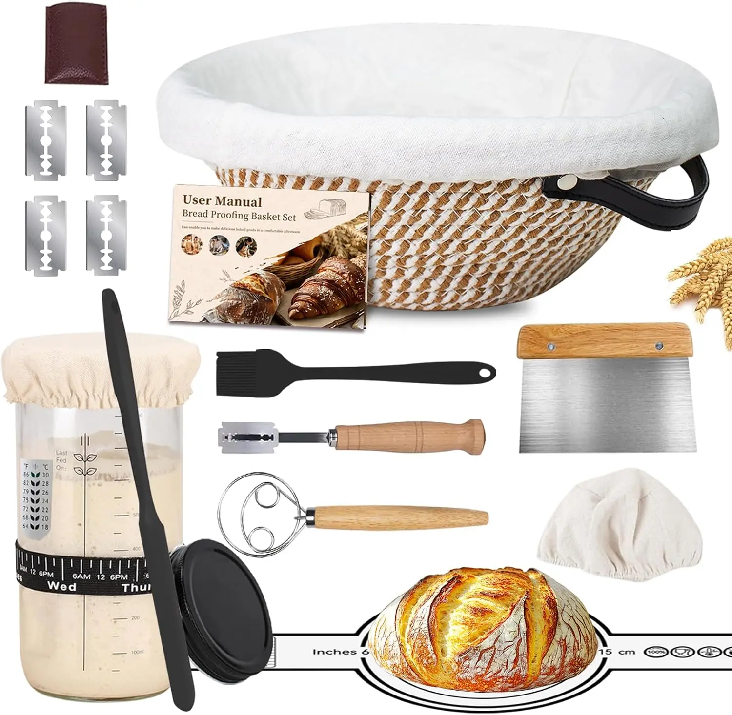 Ein fachlicher Vergleich zeigt das Haomacro Set mit handgefertigtem Baumwoll-Gärkorb als nachhaltige Sauerteig-Starter-Sets Lösung für eine atmungsaktive Teiggärung.